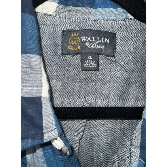 Wallin & Bros Flannel Shirt Mens XL Button Up Blue Plaid NWTS NEW Cotton (X) - Picture 3 of 9
